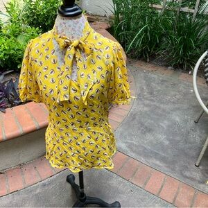 Yellow Blouse with Bow Tie Detail
